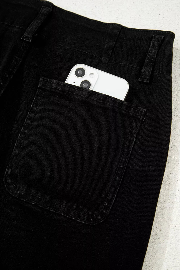 Two-button high-rise wide-leg flare jeans