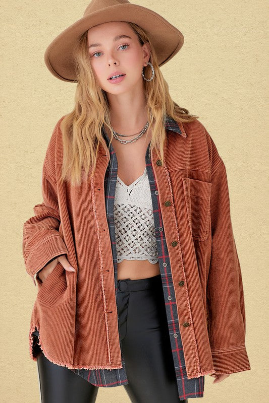 Daisy Oversized Corduroy Button-Up Jacket