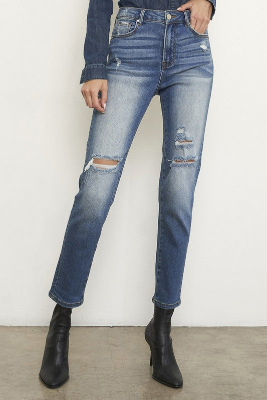 Vintage Vibes Distressed High-Rise Girlfriend Jeans
