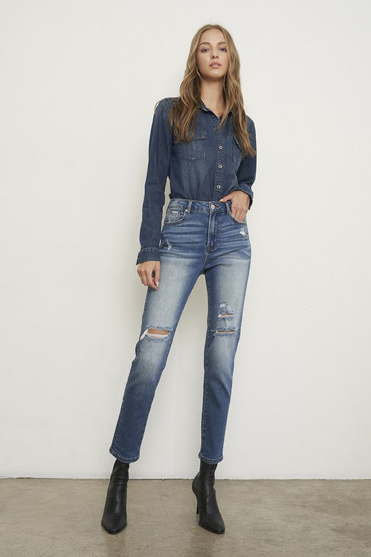 Vintage Vibes Distressed High-Rise Girlfriend Jeans