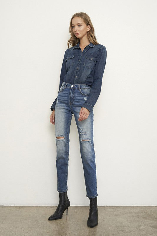 Vintage Vibes Distressed High-Rise Girlfriend Jeans