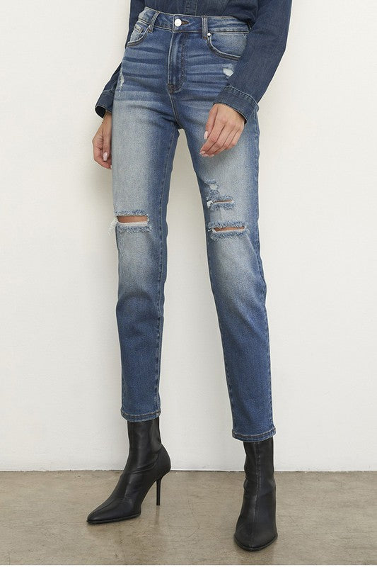 Vintage Vibes Distressed High-Rise Girlfriend Jeans