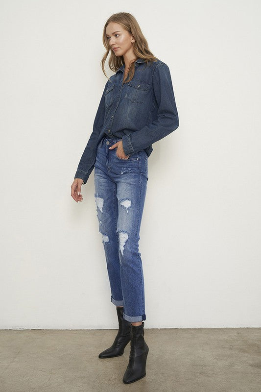 Cosette Distressed Girlfriend Jeans Mid-Rise