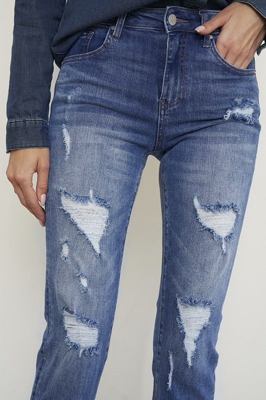 Cosette Distressed Girlfriend Jeans Mid-Rise