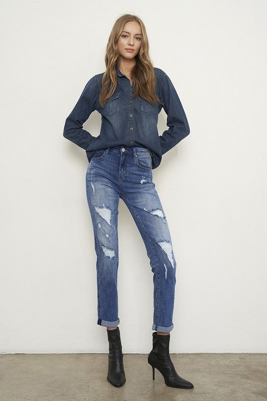 Cosette Distressed Girlfriend Jeans Mid-Rise