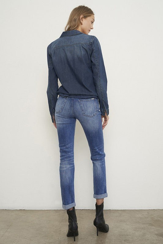 Cosette Distressed Girlfriend Jeans Mid-Rise