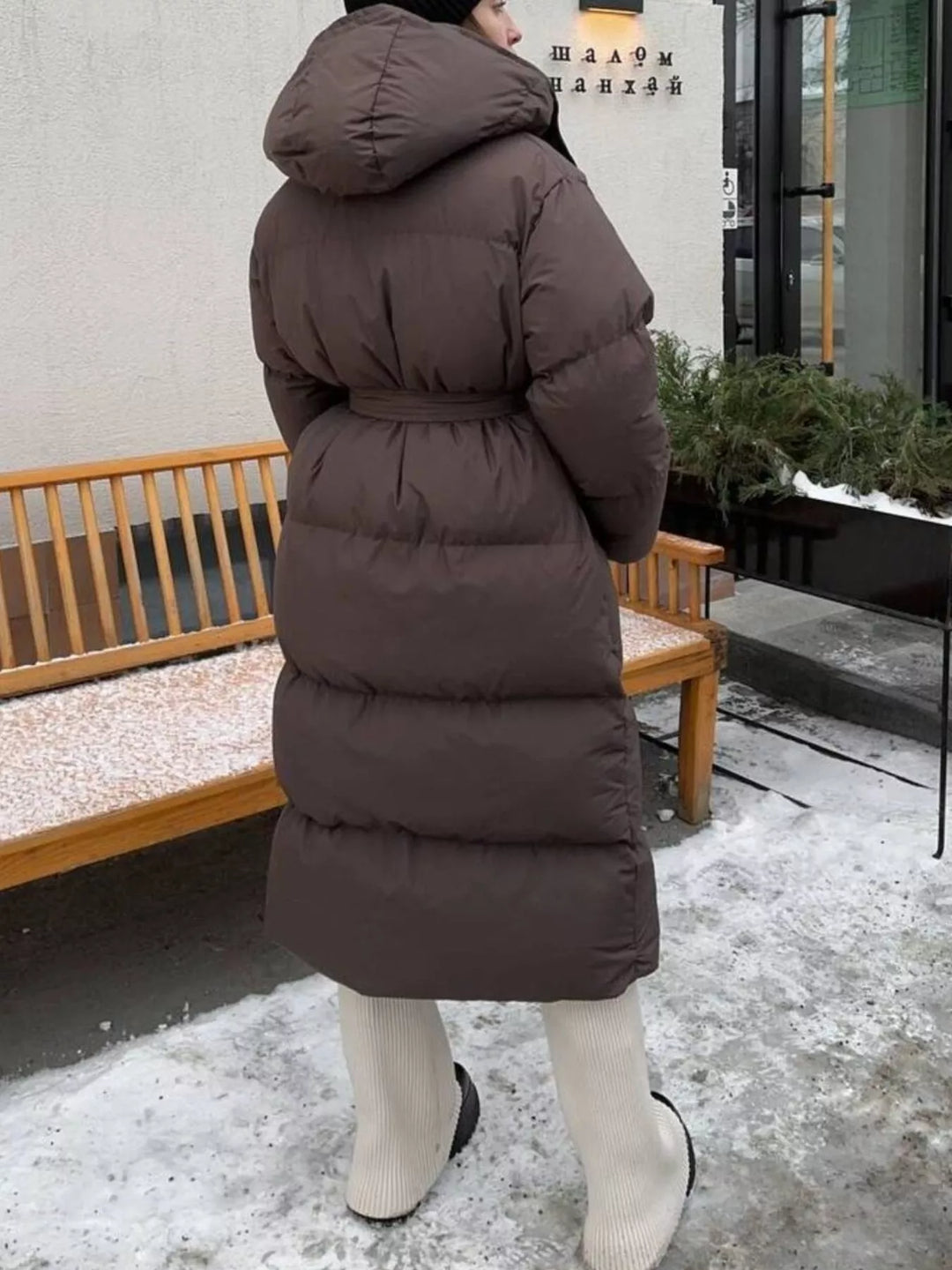 Longline padded puffer coat with stand collar
