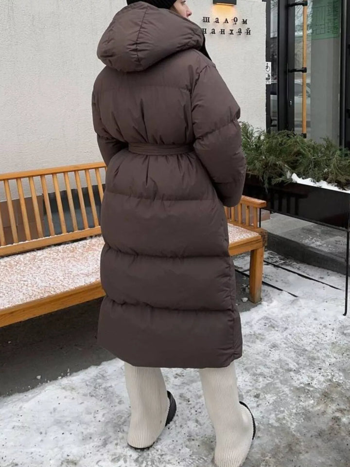 Longline padded puffer coat with stand collar