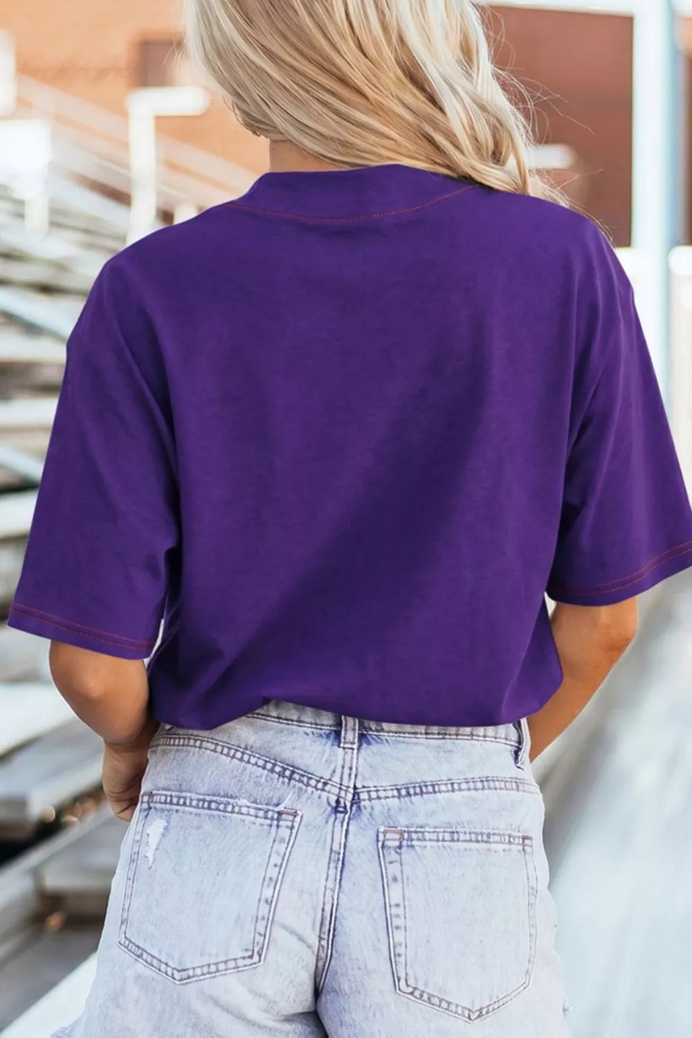 Reversible contrast-stitched mock neck short sleeve tee