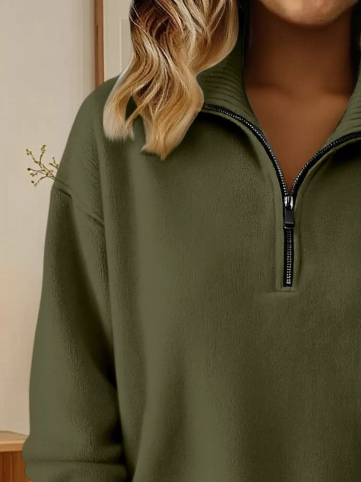 Half-zip dropped-shoulder knit sweater with ribbed collar