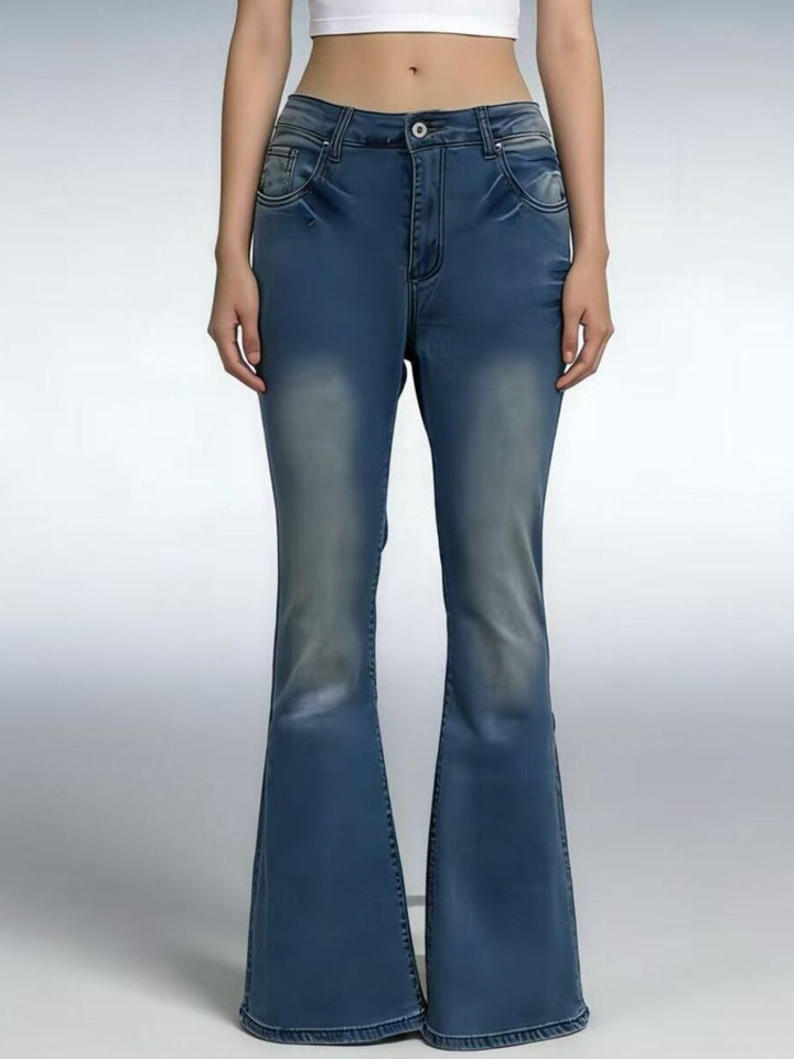 Vintage wash high-rise flare jeans in stretch denim