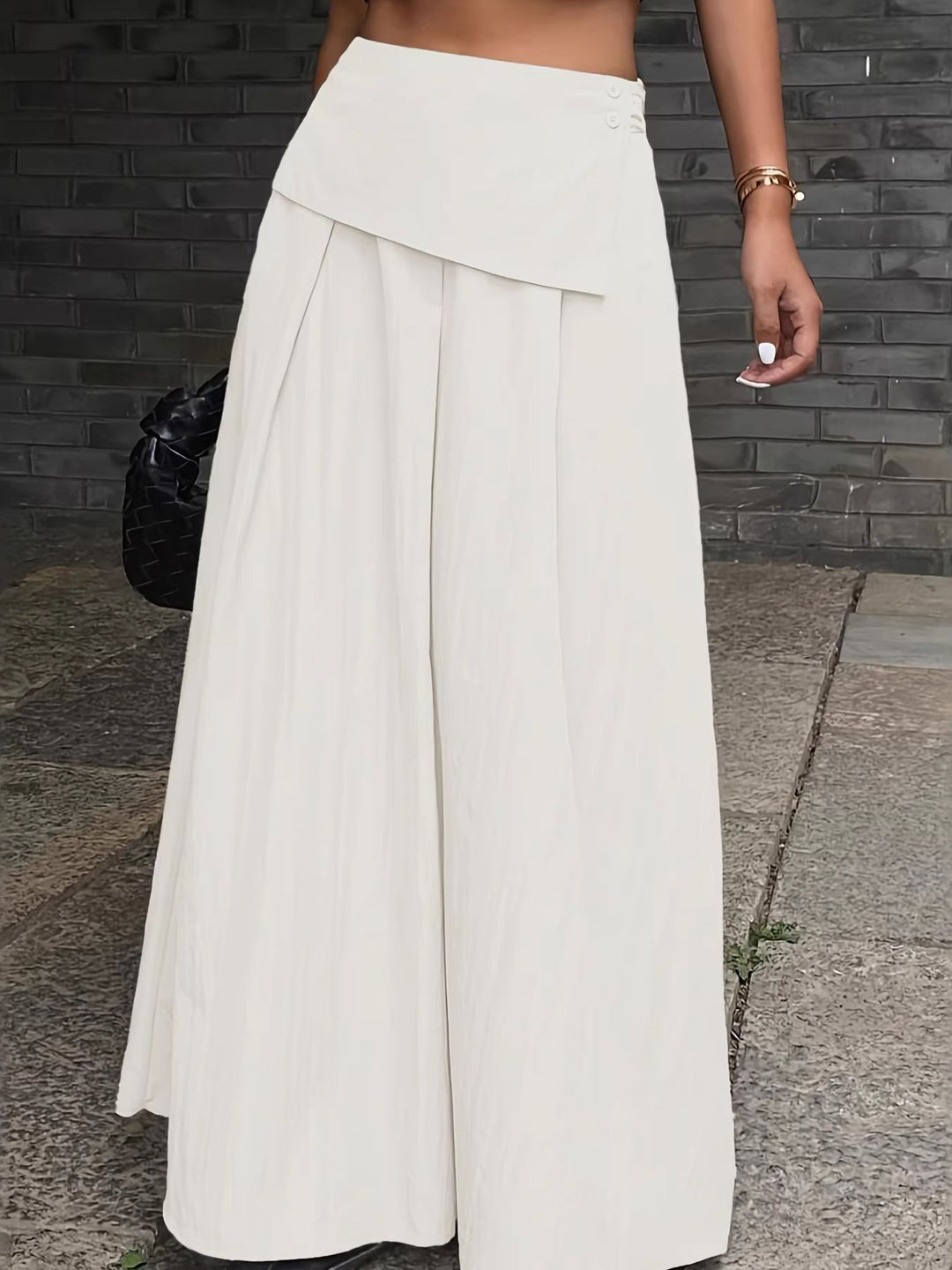 Pleated high-waist maxi skirt with button-front overlay