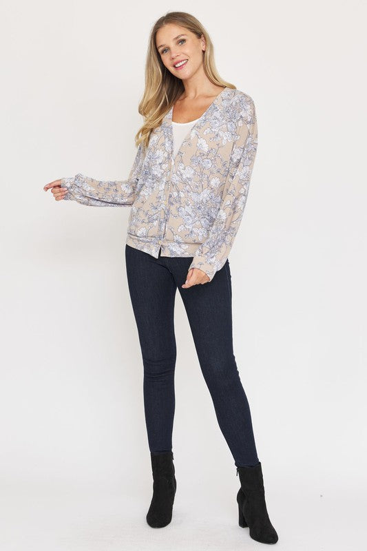 Floral Button Drop Shoulder Cardigan