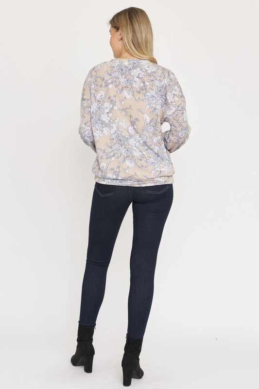 Floral Button Drop Shoulder Cardigan