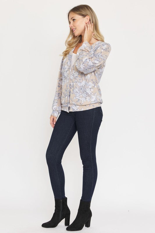 Floral Button Drop Shoulder Cardigan
