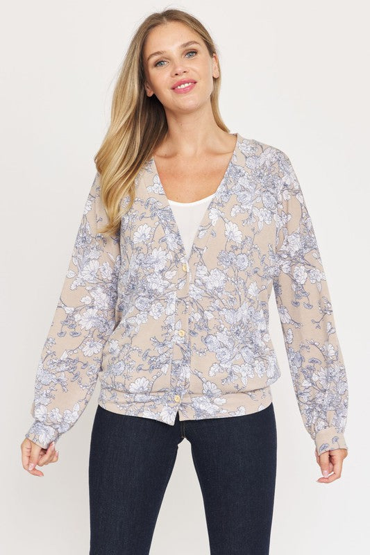 Floral Button Drop Shoulder Cardigan
