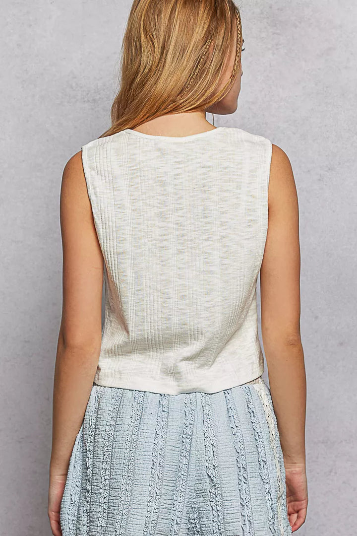 Textured knit round neck cropped tank