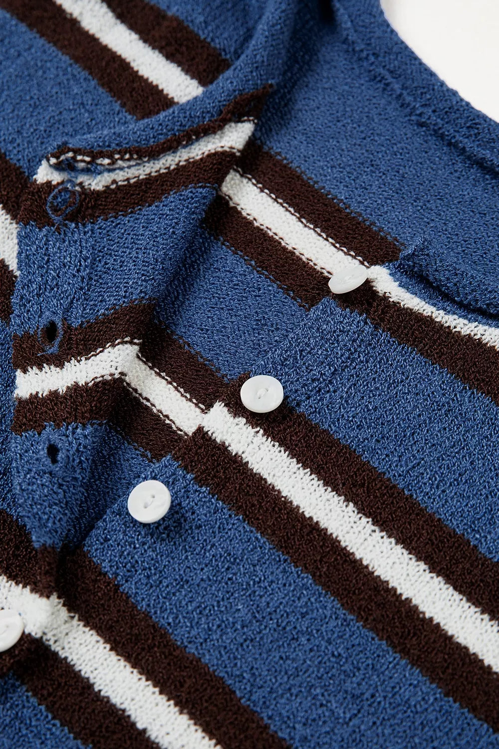 Striped drop shoulder button-front knit cardigan