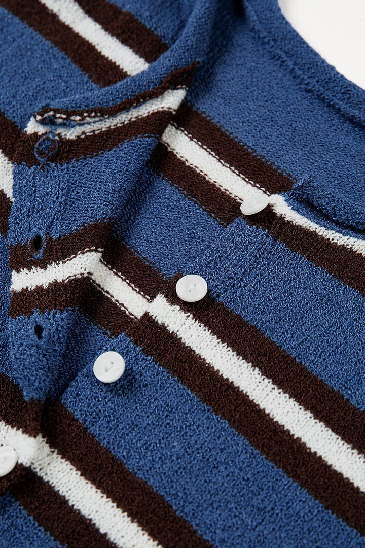 Striped drop shoulder button-front knit cardigan