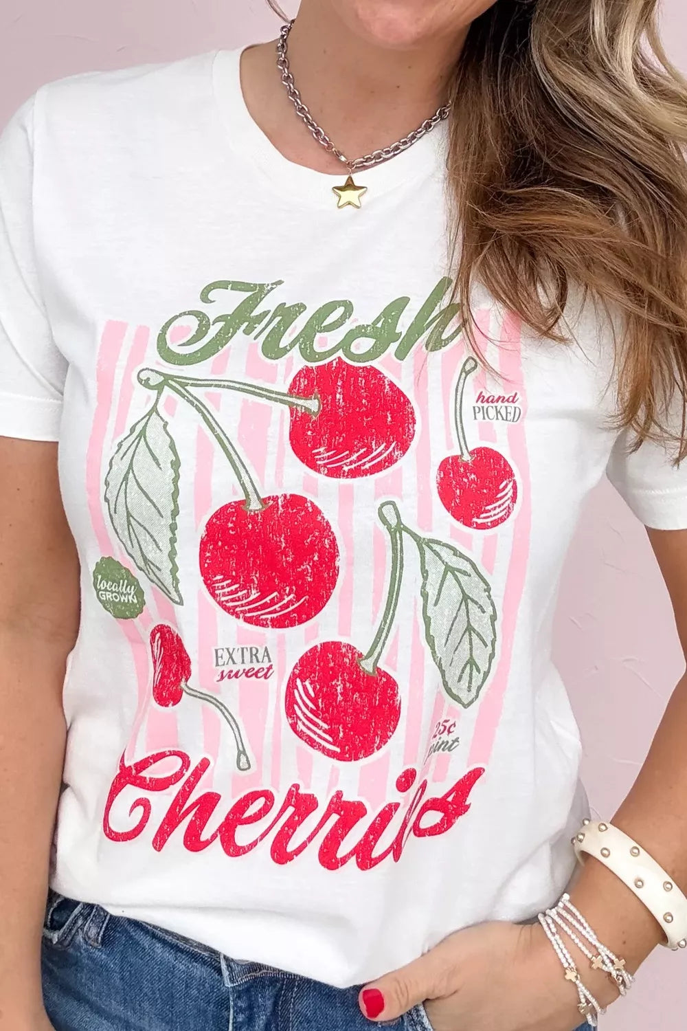 Fresh Cherries retro graphic oversized crew neck tee
