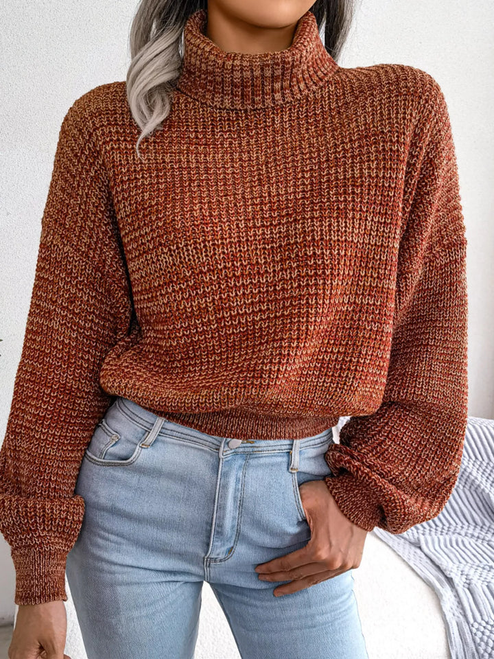 Waffle knit turtleneck sweater with dropped shoulders