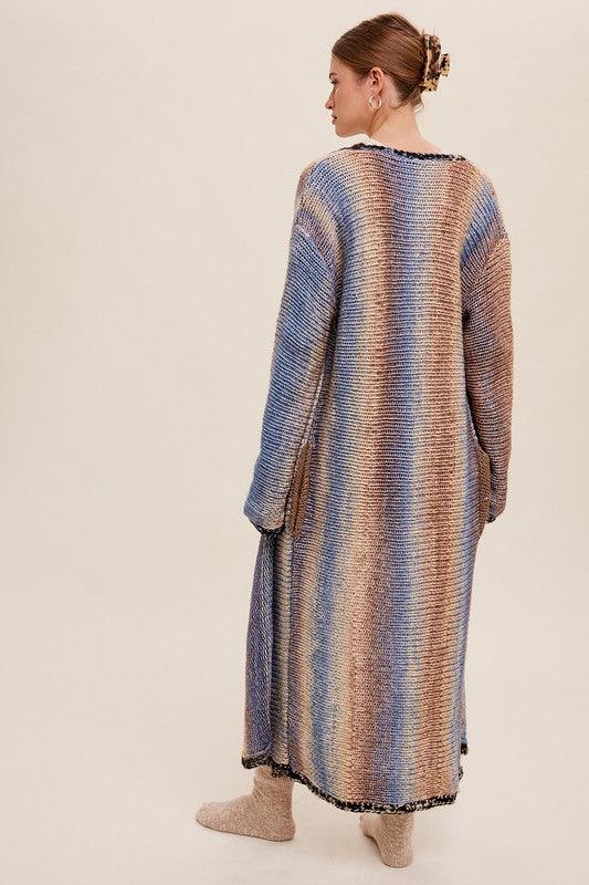 Multi Color Gradation Long Knit Open Cardigan - Azoroh