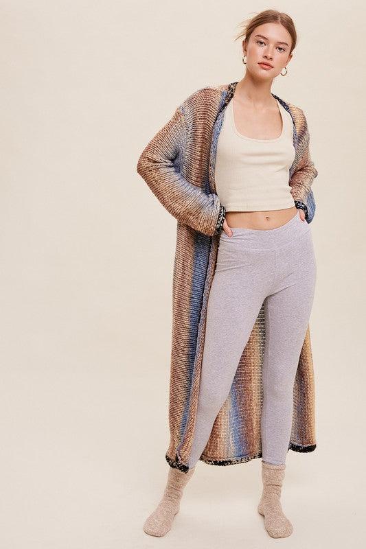 Multi Color Gradation Long Knit Open Cardigan - Azoroh