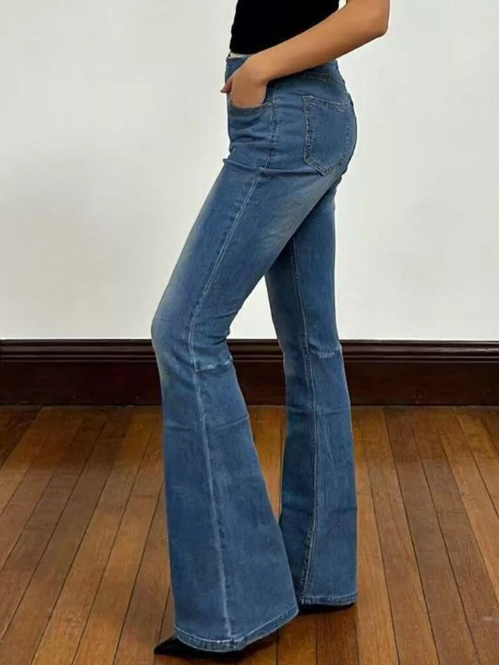 High-rise flare jeans with faded whiskering