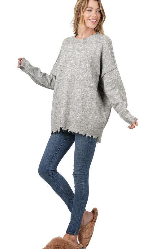 Distressed Melange Oversized Sweater - Azoroh