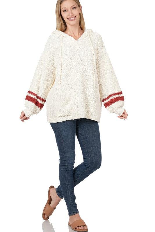 Hooded Front Pocket Popcorn Sweater - Azoroh