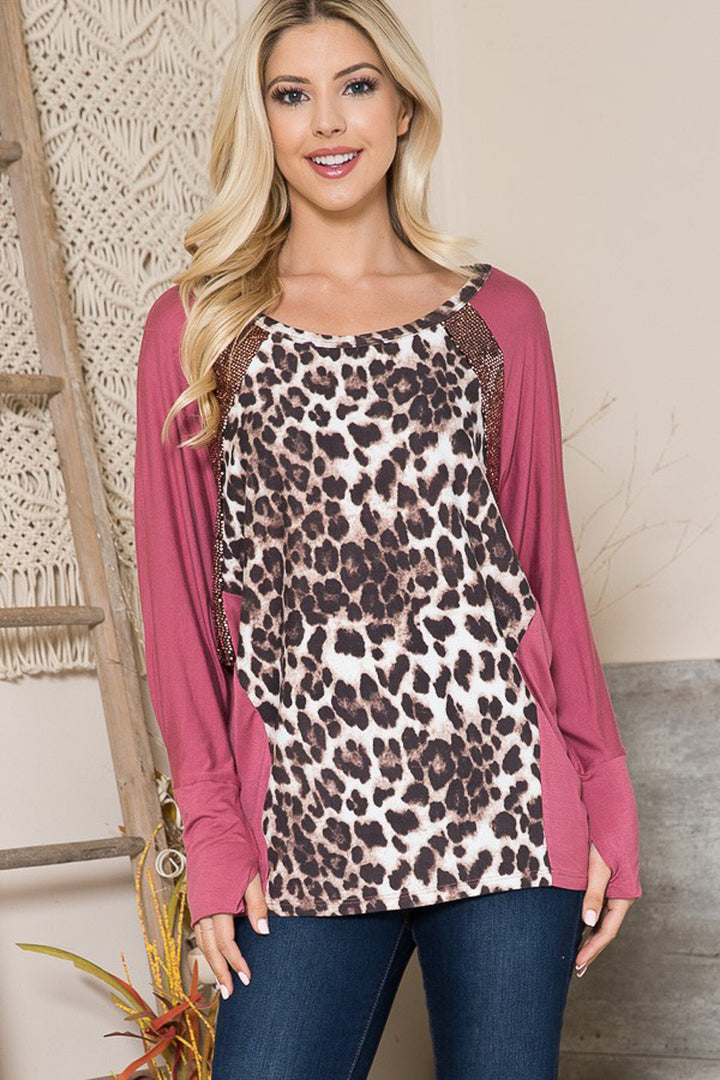 Mixed Media Dolman Knit Top with Thumbhole