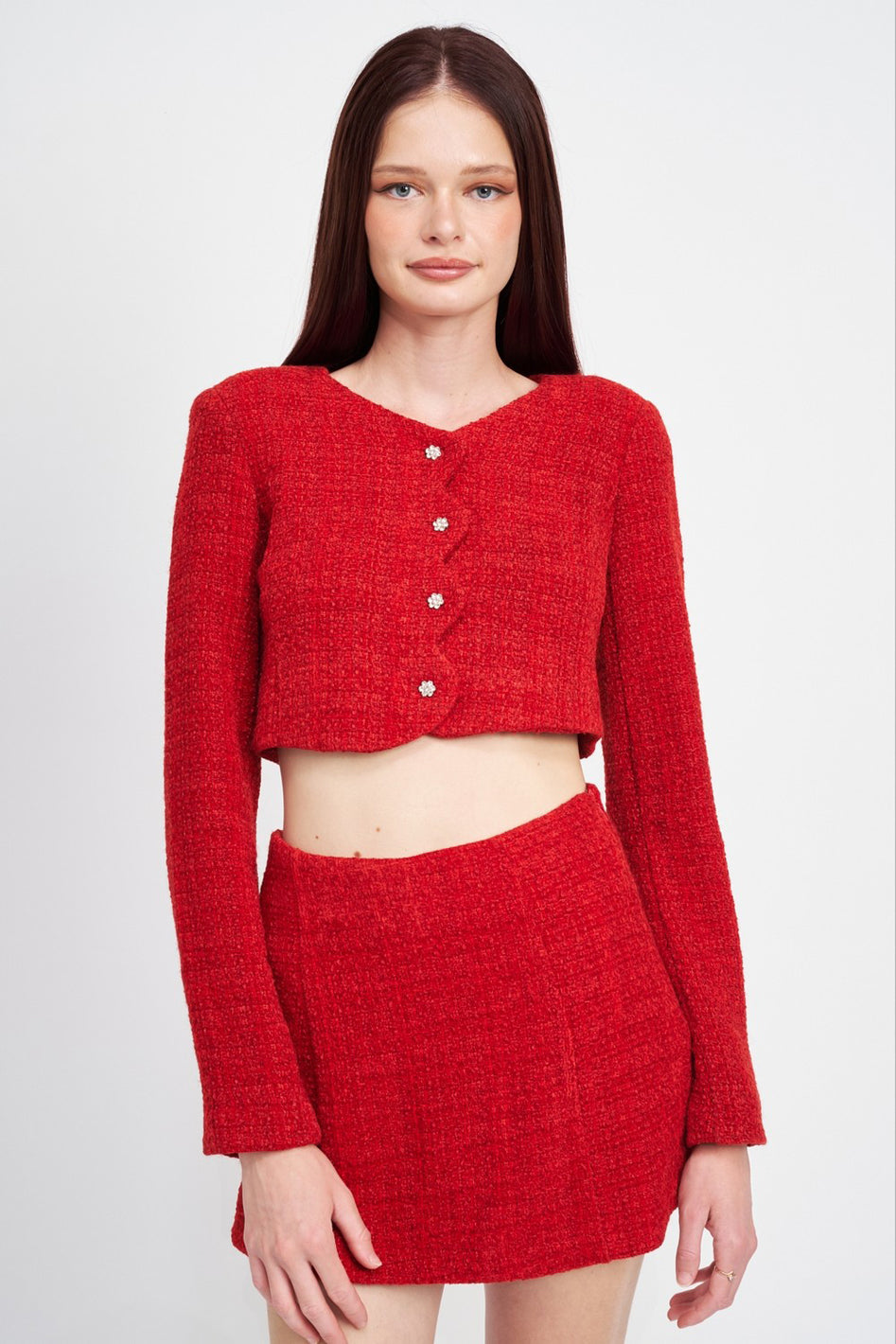 LONG SLEEVE BUTTON UP CROPPED TOP - Azoroh