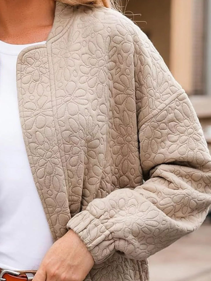 Floral quilted zip-up bomber jacket with pockets