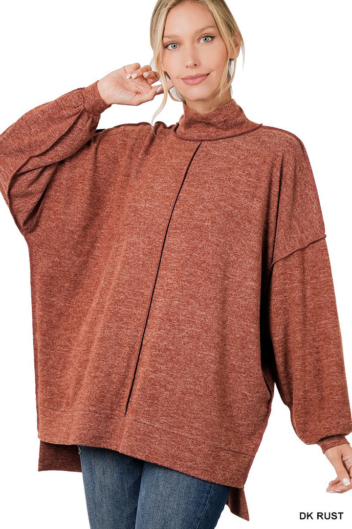 Brushed Melange Hacci Mock Neck Sweater - Azoroh