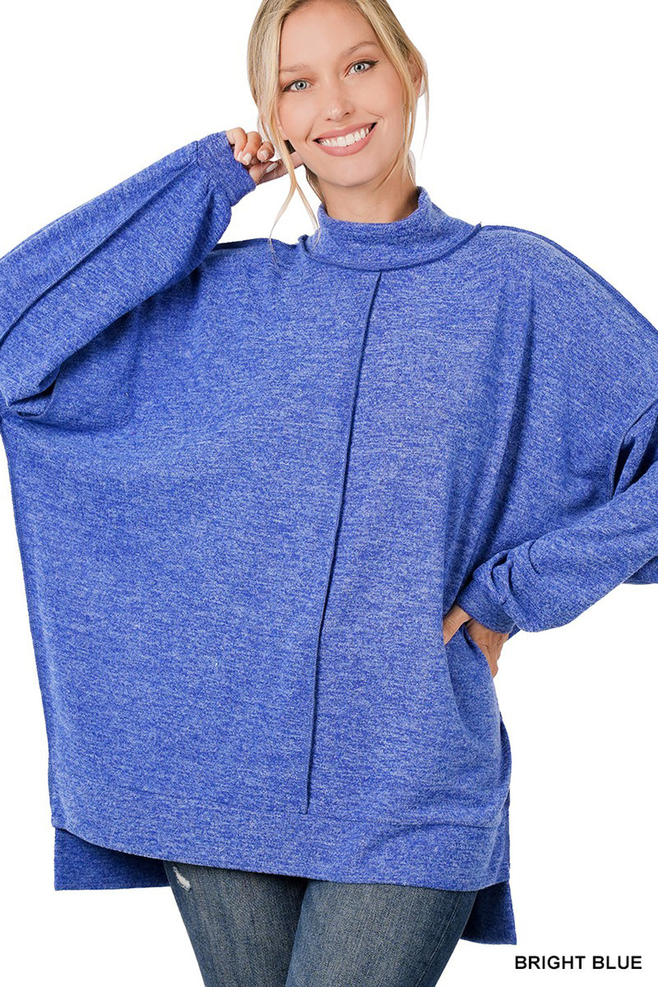 Brushed Melange Hacci Mock Neck Sweater - Azoroh