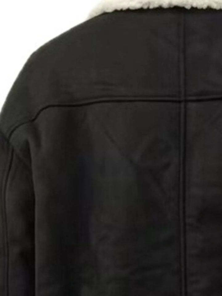 Sherpa-lapel double-breasted drop shoulder fleece coat