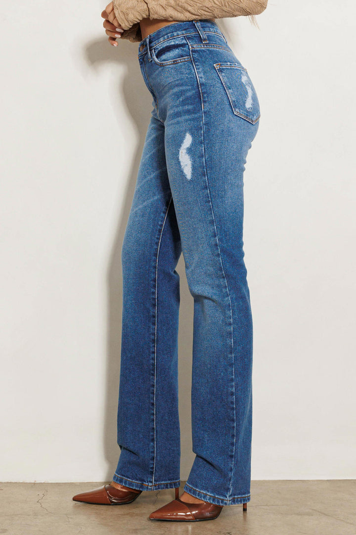 High Rise Subtle Distressed Straight Jeans - Azoroh