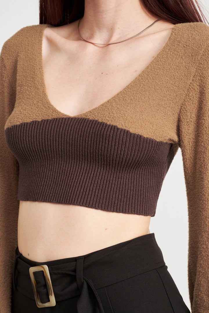 CONTRAST KNIT RIB CROPPED TOP - Azoroh