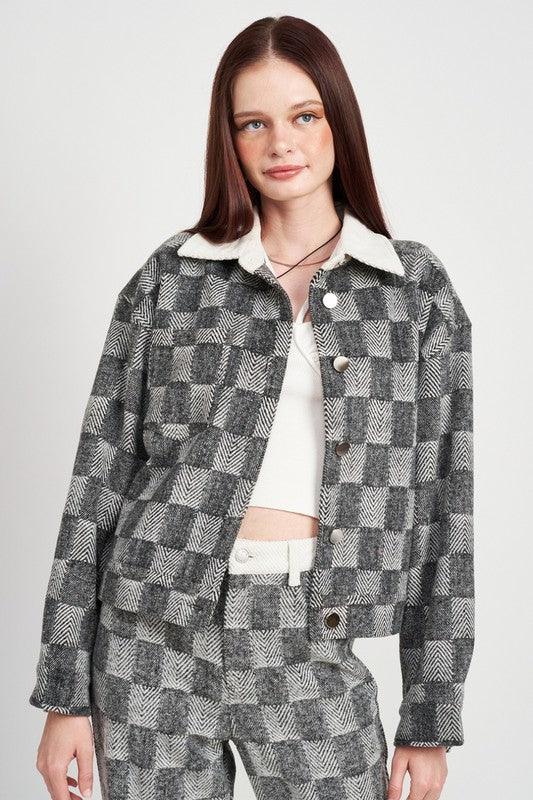 PLAID CONTRASTED JACKET - Azoroh