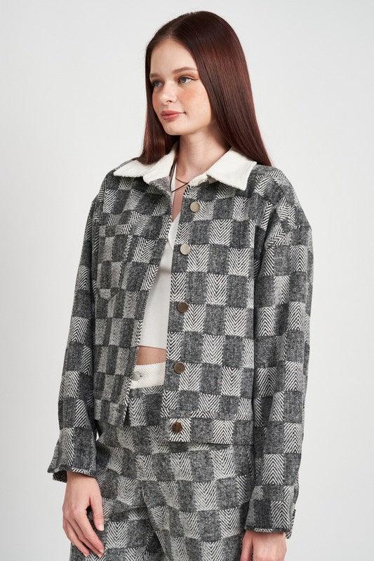 PLAID CONTRASTED JACKET - Azoroh