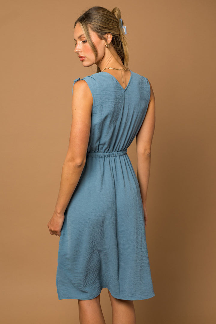 Sleeveless V-neck Shoulder Ruching Mini Dress - Azoroh