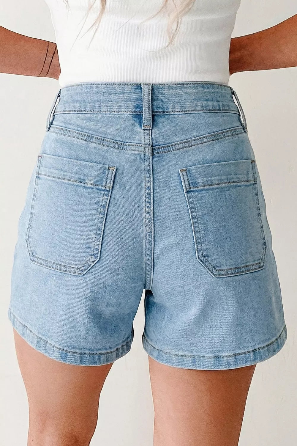 High-rise front patch pocket denim shorts
