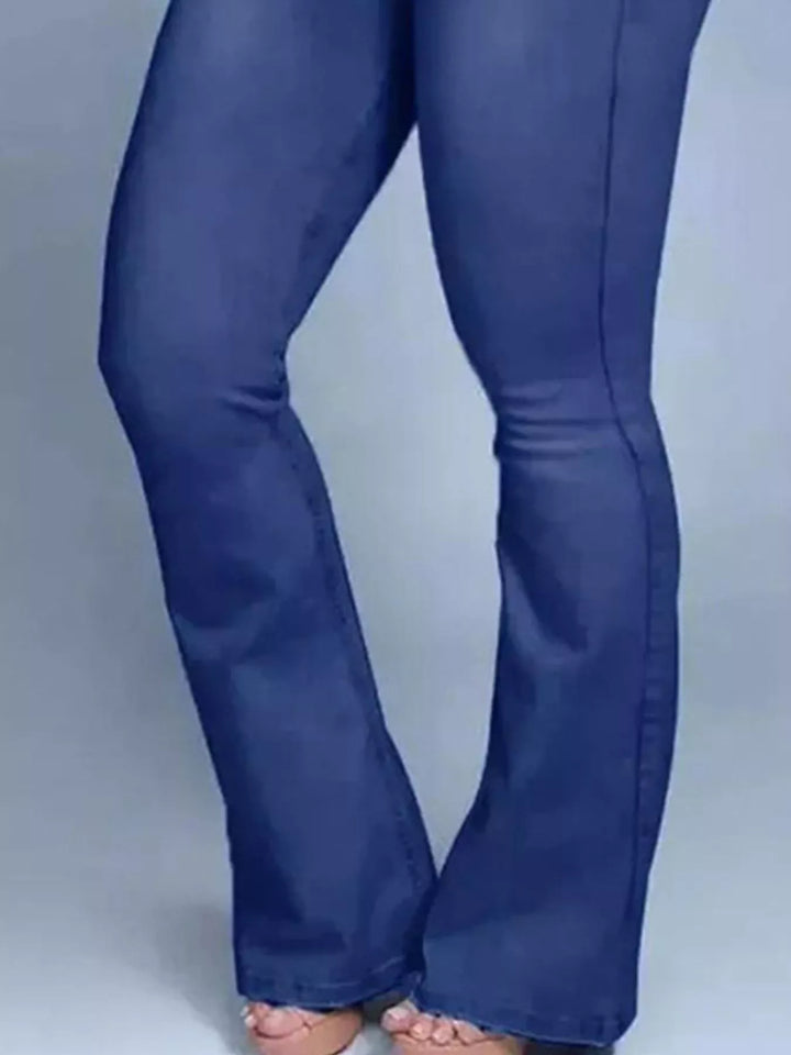High-rise stretch flare jeans with double-button waist