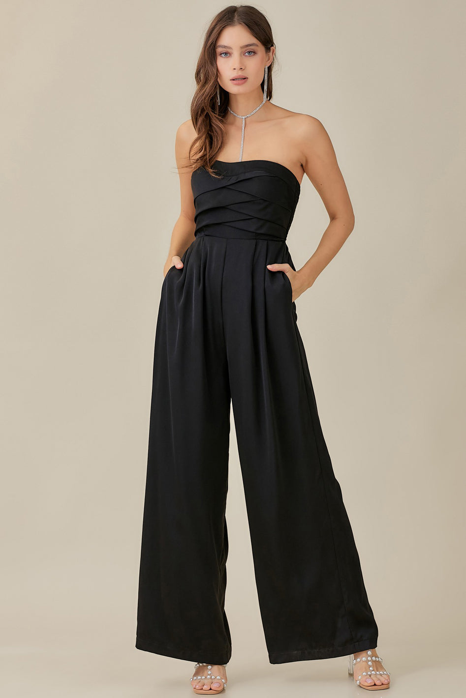 Overlapping Top Detailed Jumpsuit - Azoroh