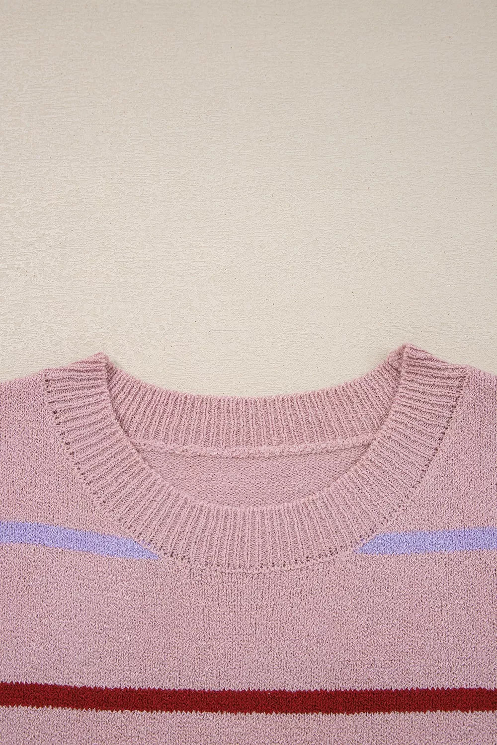 Striped drop-shoulder knit sweater with ribbed cuffs