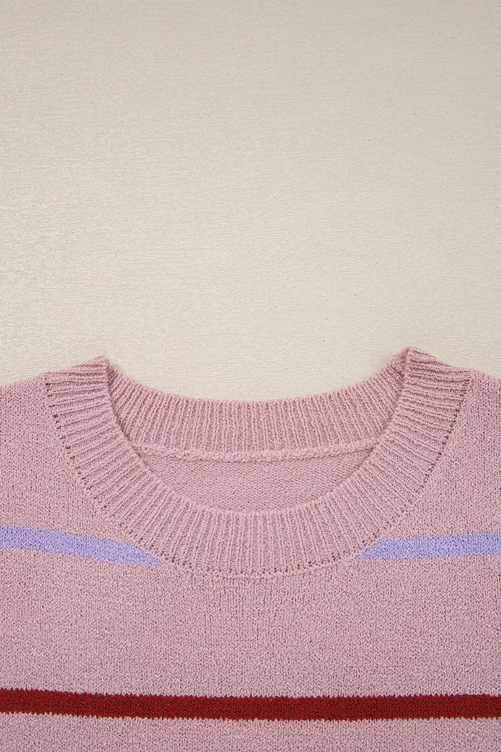 Striped drop-shoulder knit sweater with ribbed cuffs