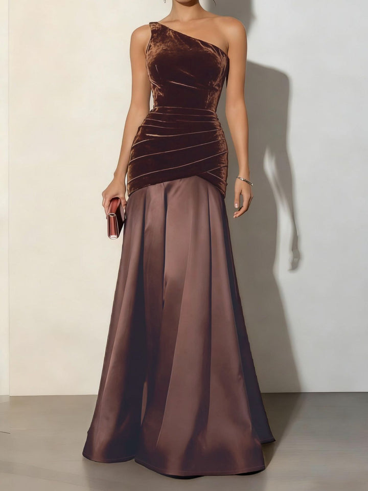 Brown Velvet One-Shoulder Mermaid Maxi Dress