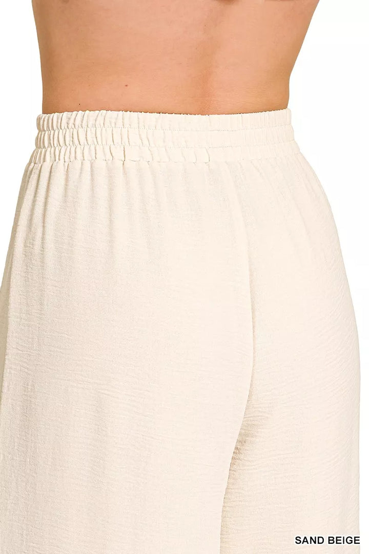 Woven airflow wide-leg pants with elastic waistband