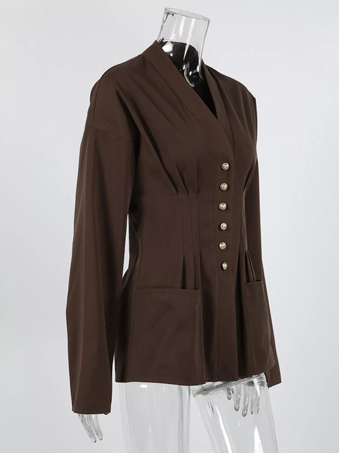 Button-front cinched-waist jacket with flared cuffs
