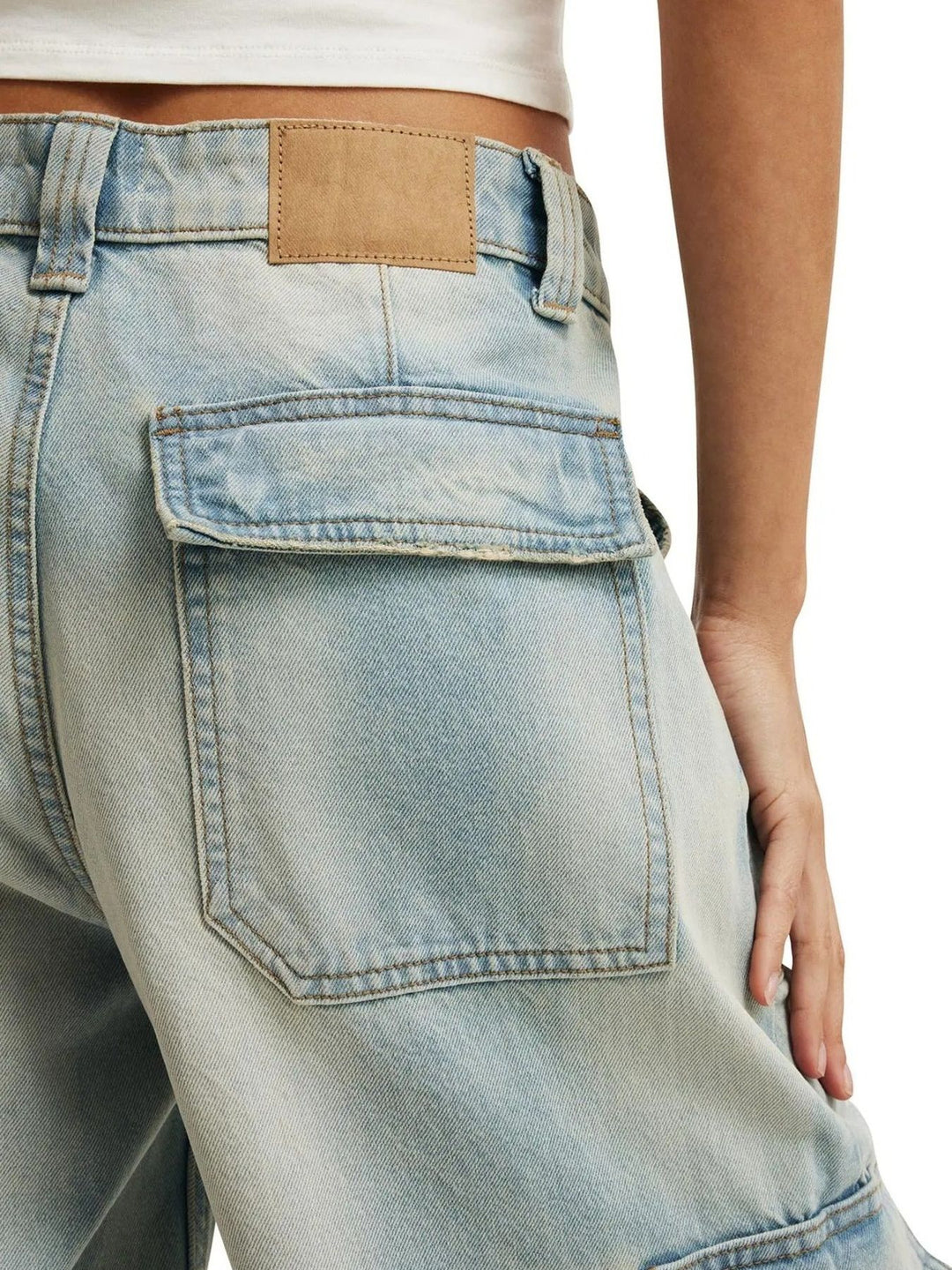 Wide leg cargo jeans with side flap pockets